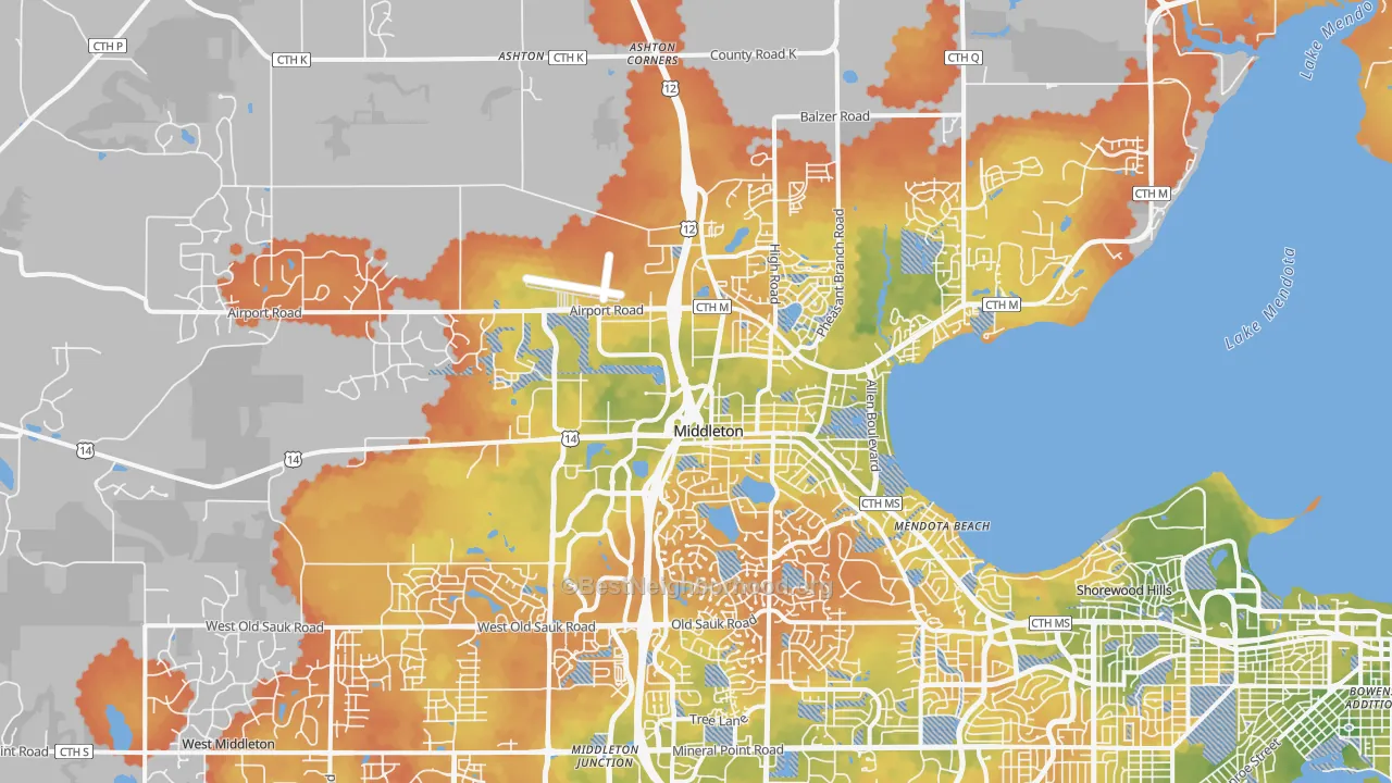 Bike Grade map of 53562, WI