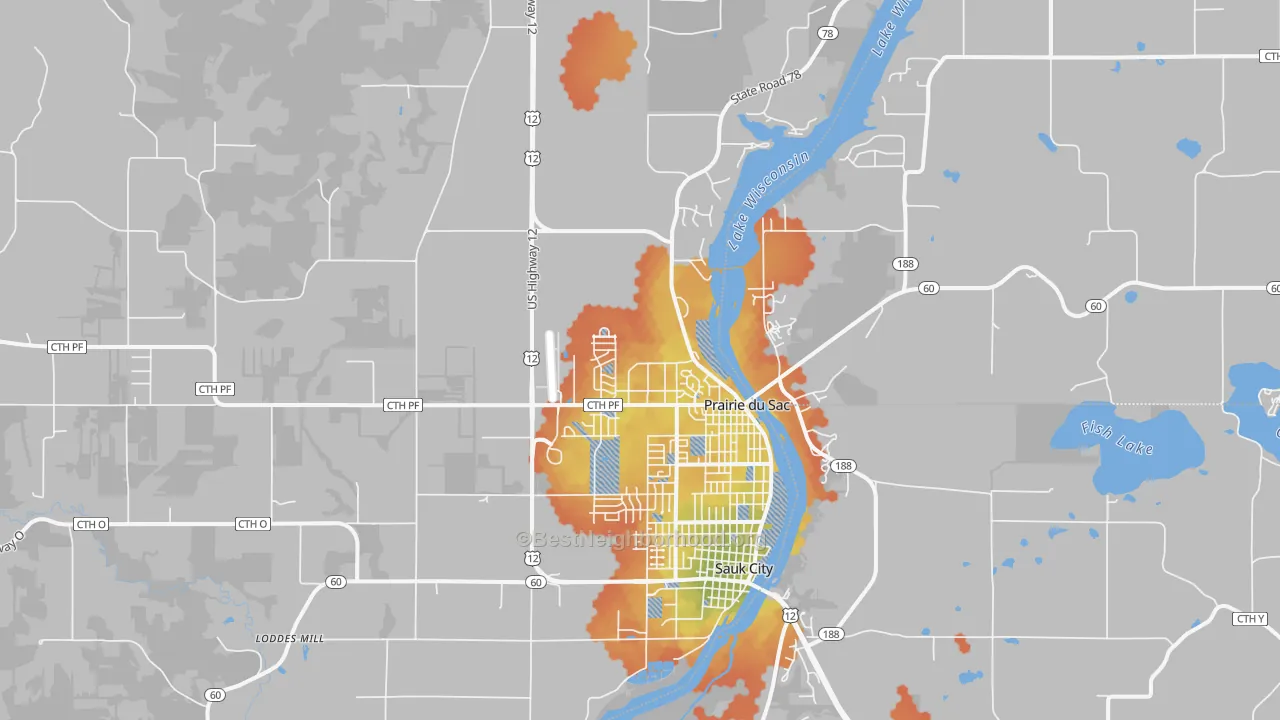 Bike Grade map of 53578, WI
