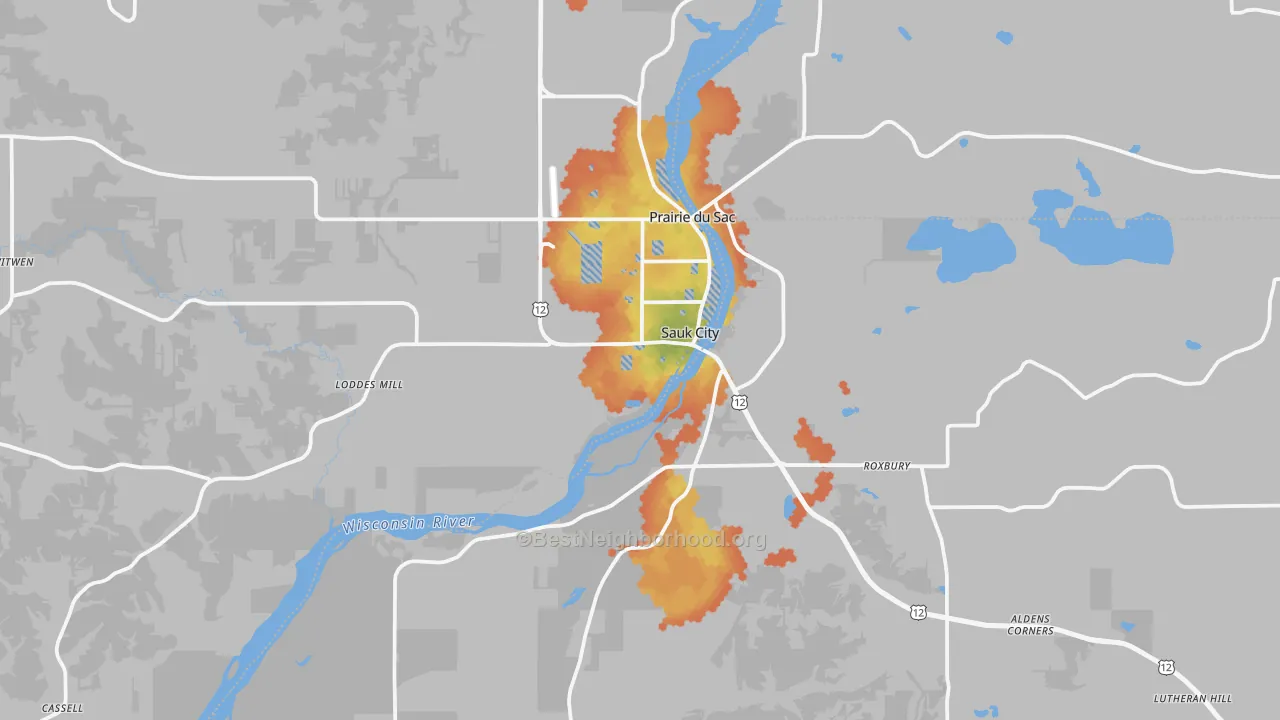 Bike Grade map of 53583, WI