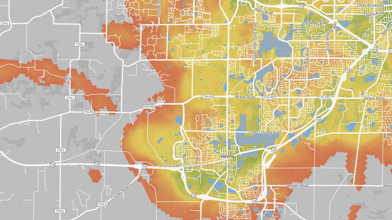 Bike Grade map of 53593, WI
