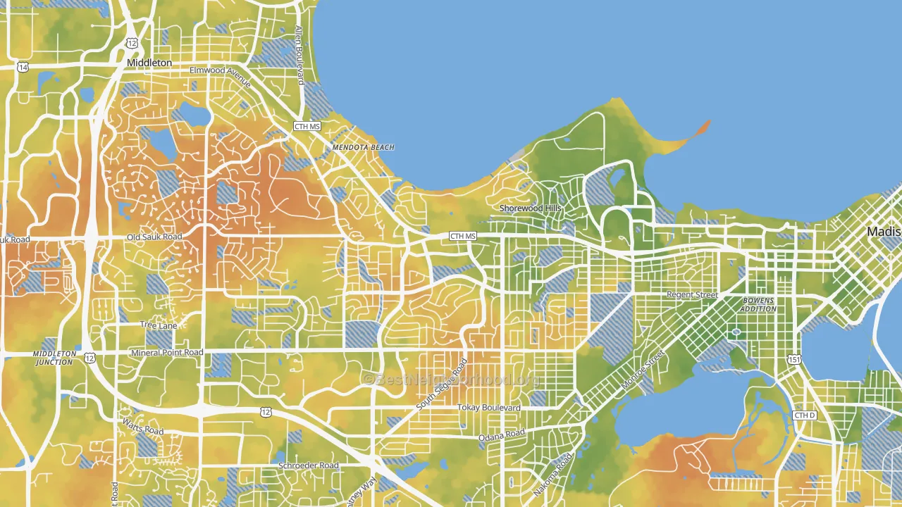 Bike Grade map of 53705, WI