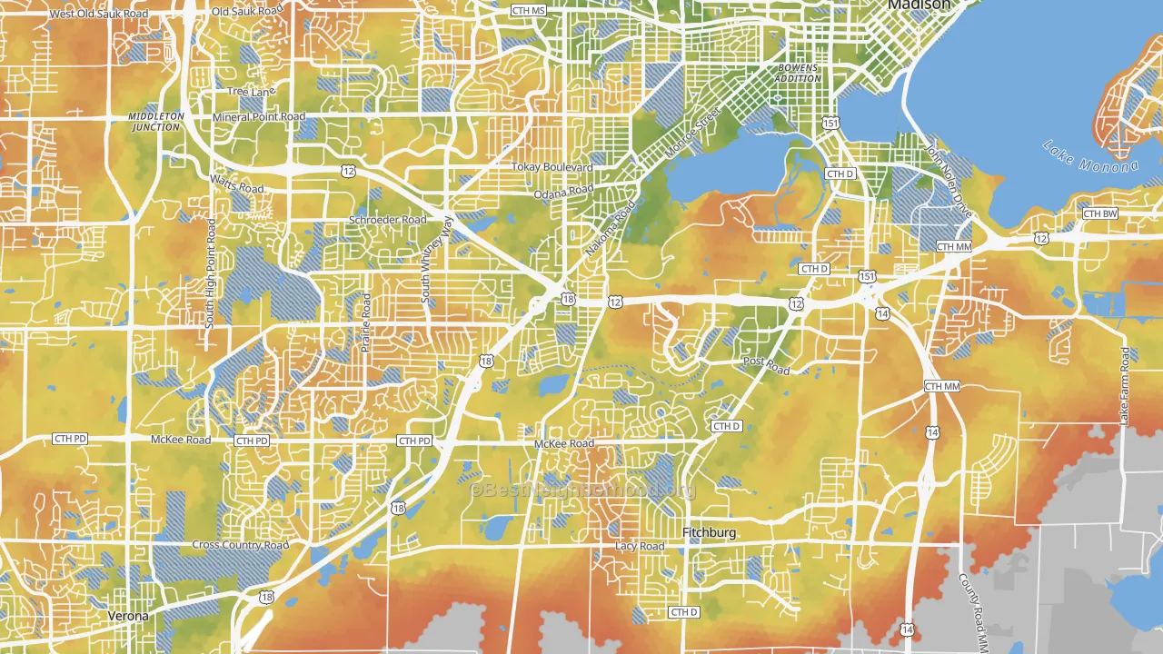 Bike Grade map of 53711, WI