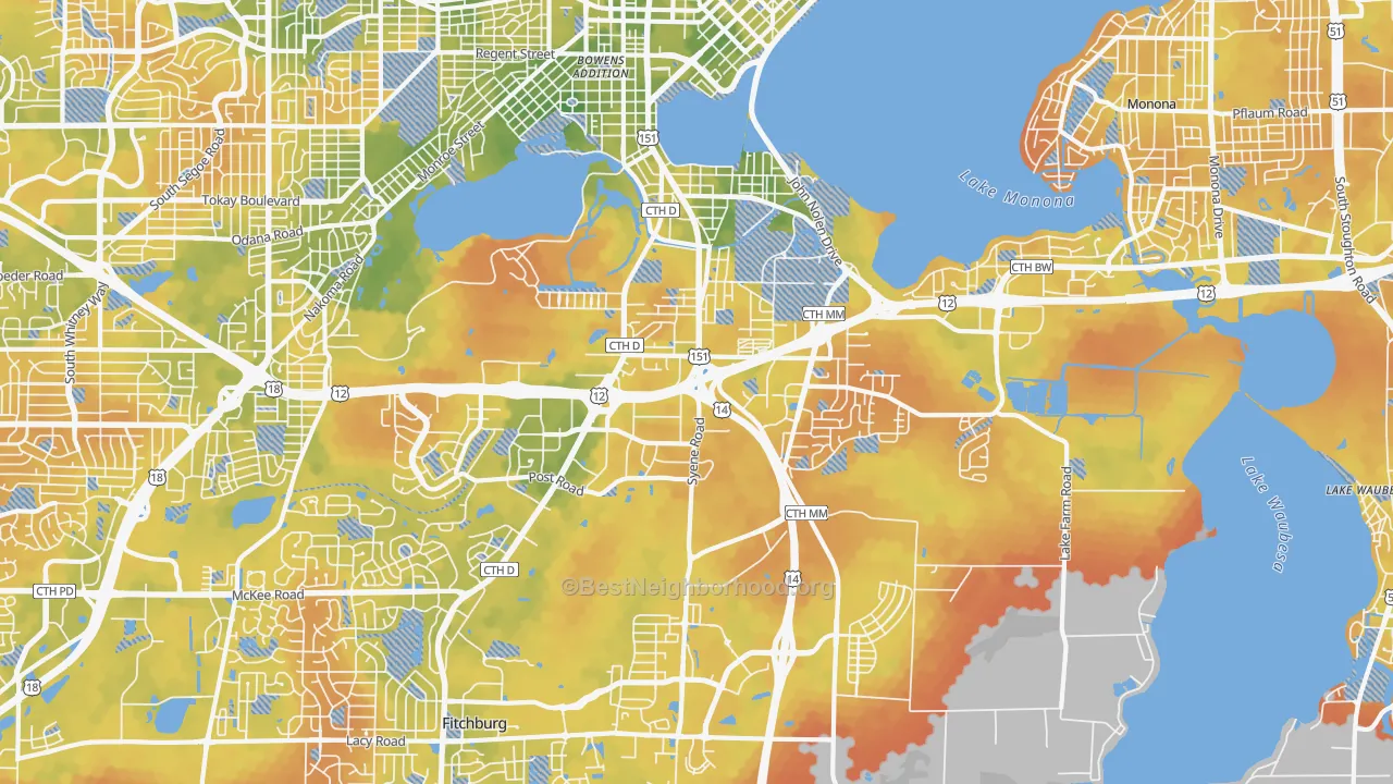 Bike Grade map of 53713, WI