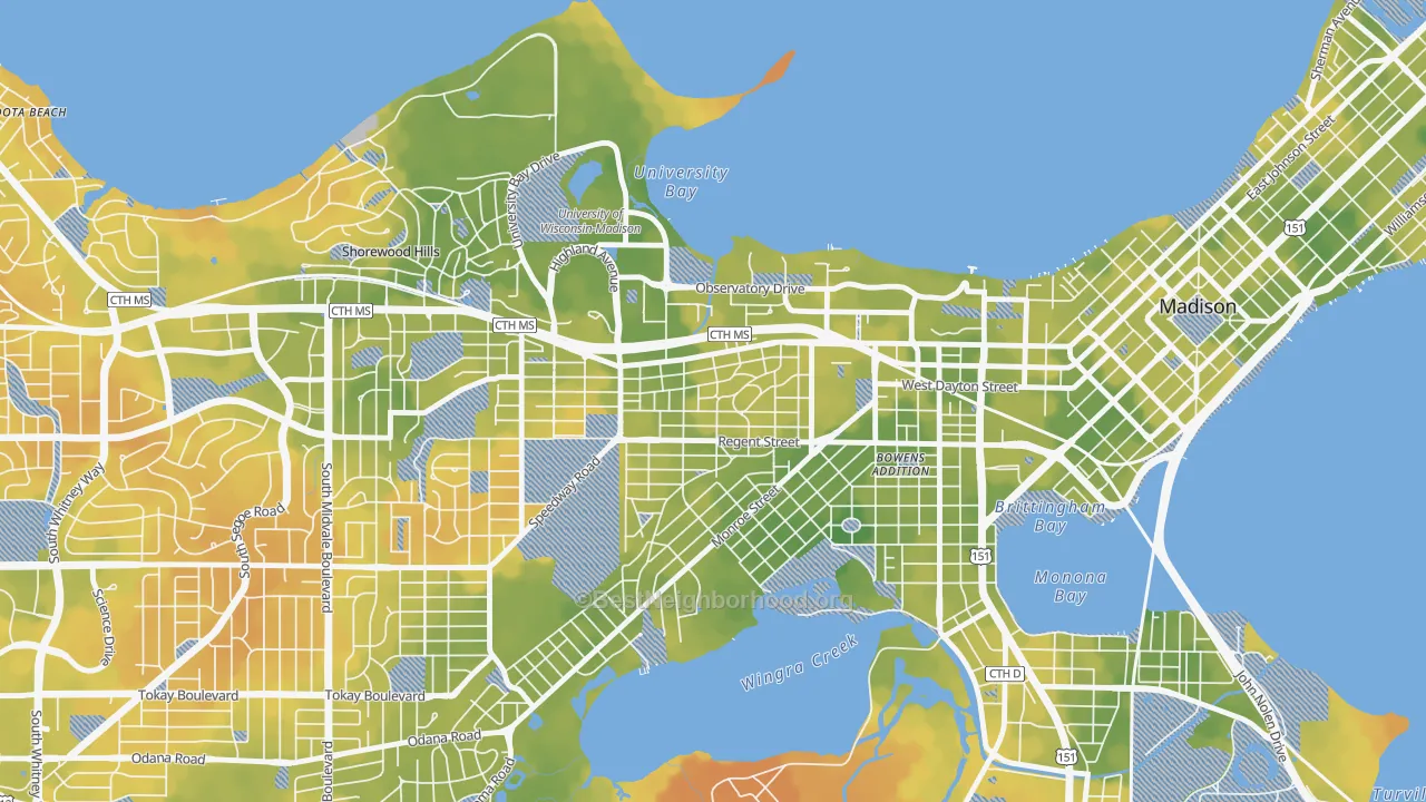 Bike Grade map of 53726, WI