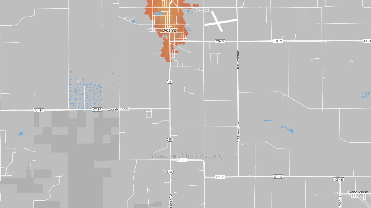 Bike Grade map of 53910, WI