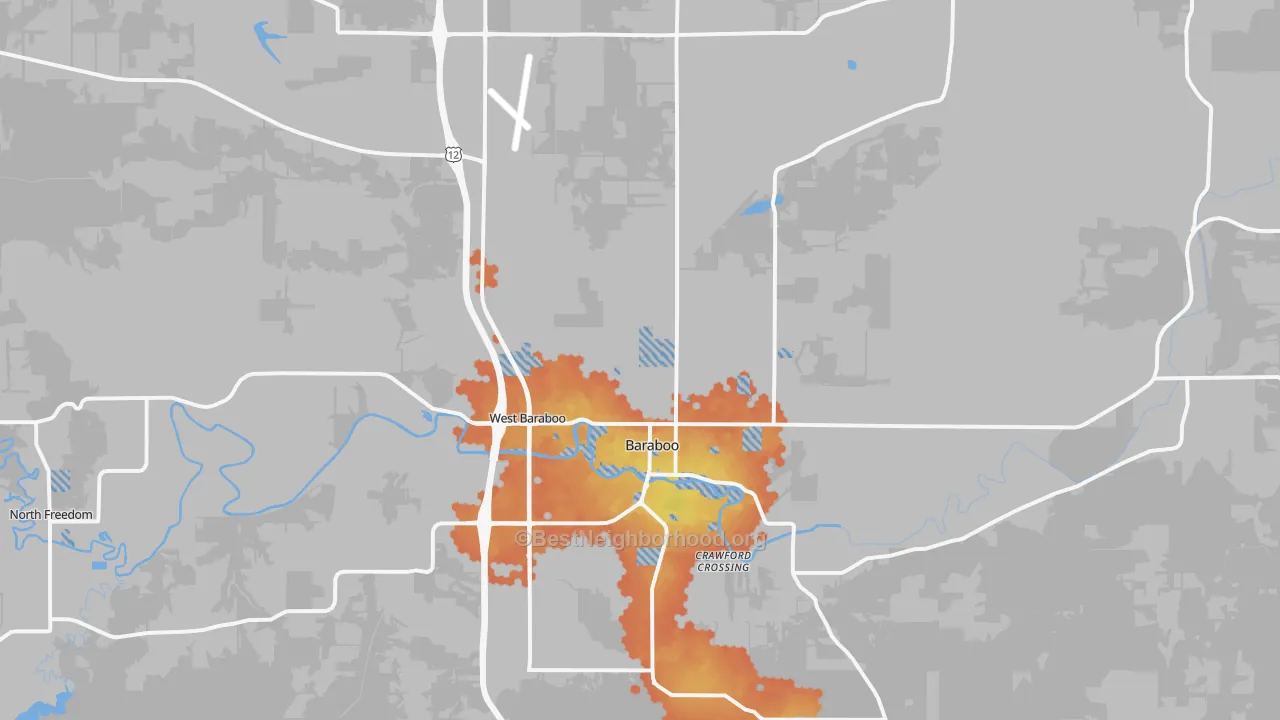 Bike Grade map of 53913, WI