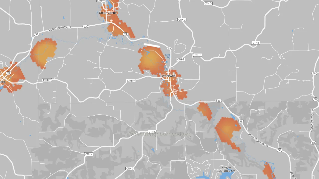 Bike Grade map of 53968, WI