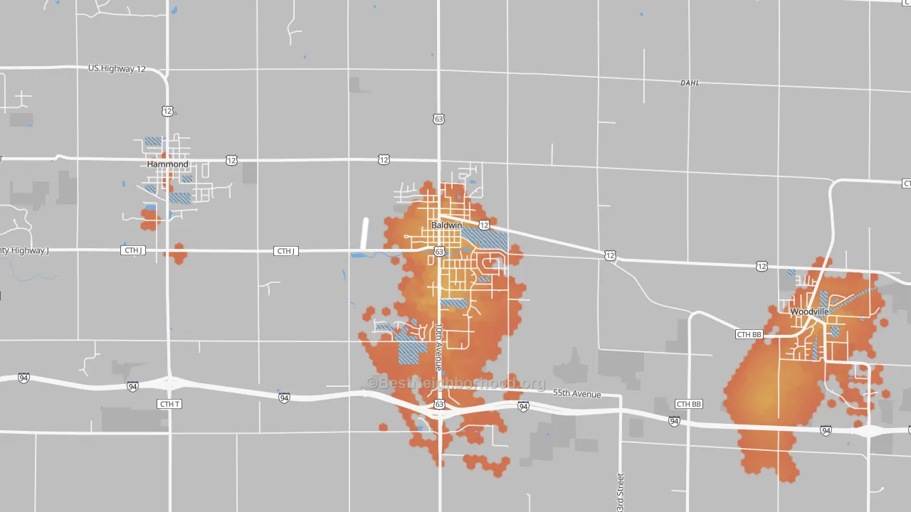 Bike Grade map of 54002, WI