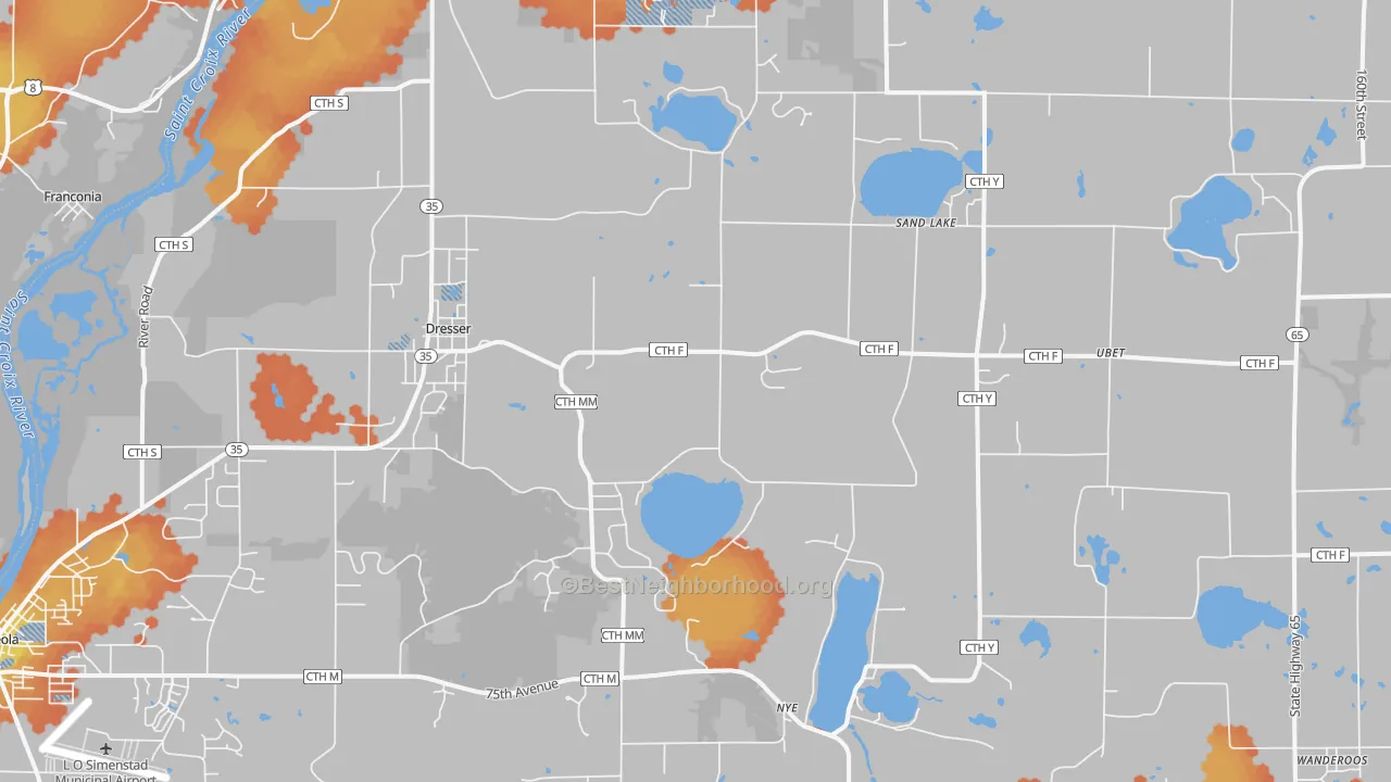 Bike Grade map of 54009, WI