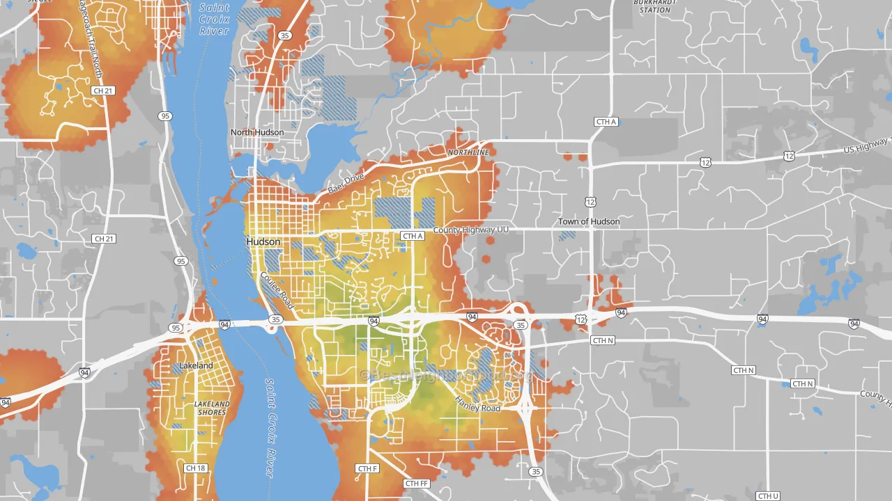 Bike Grade map of 54016, WI