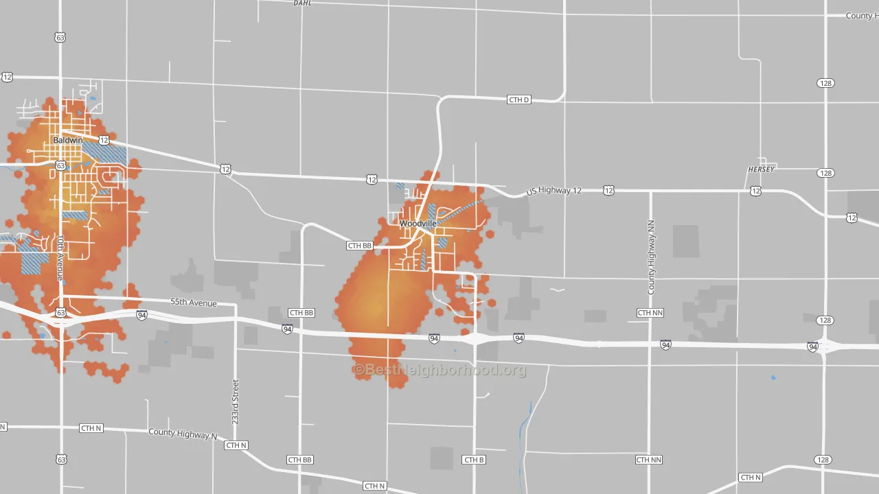 Bike Grade map of 54028, WI
