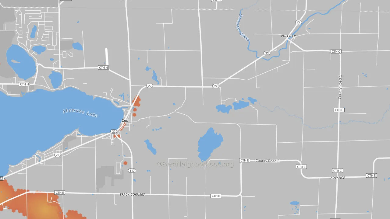 Bike Grade map of 54111, WI