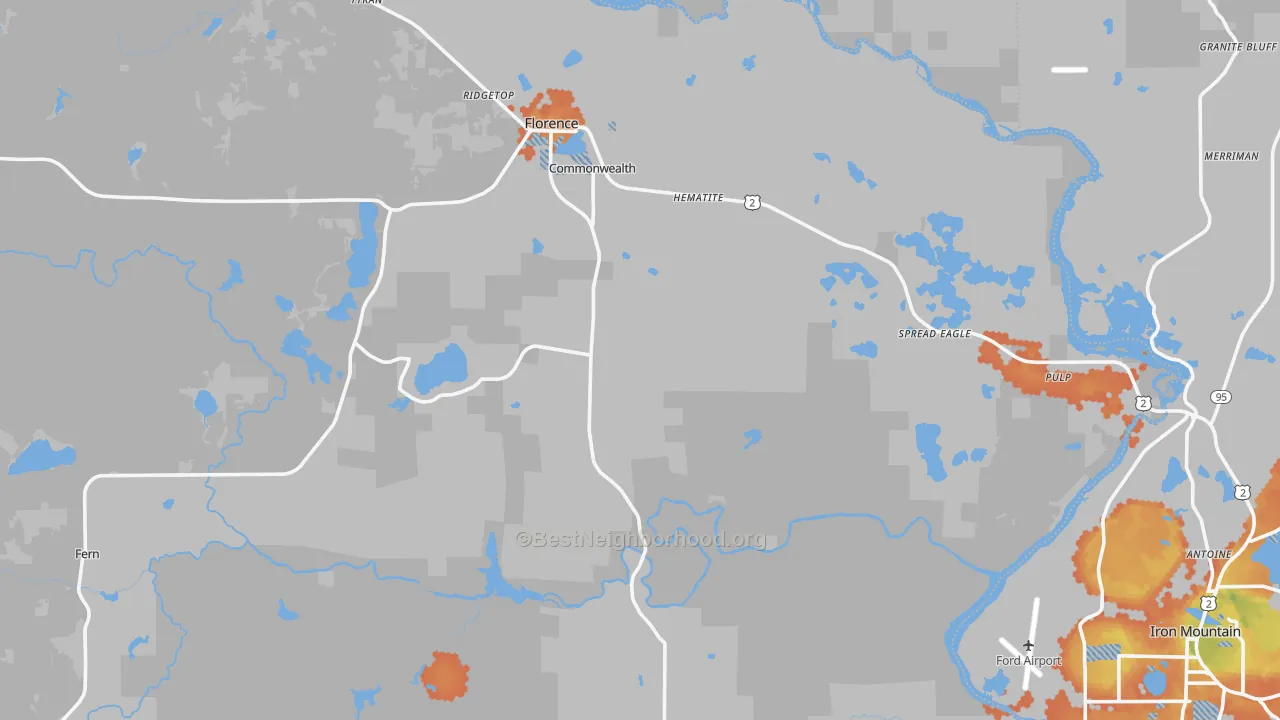 Bike Grade map of 54121, WI