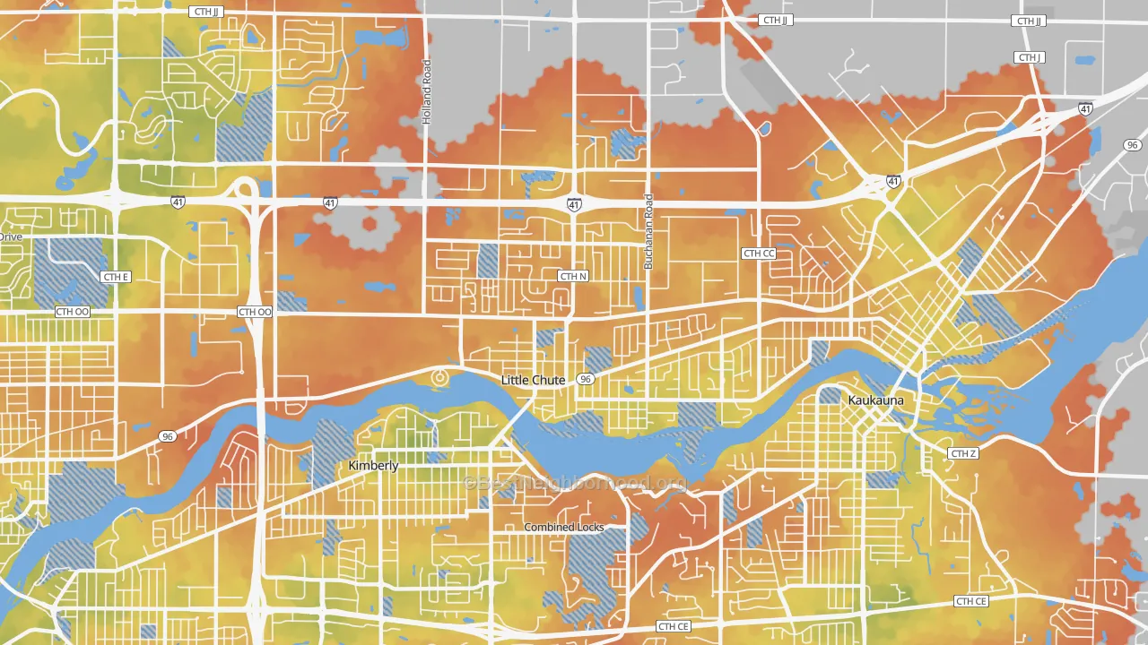 Bike Grade map of 54140, WI