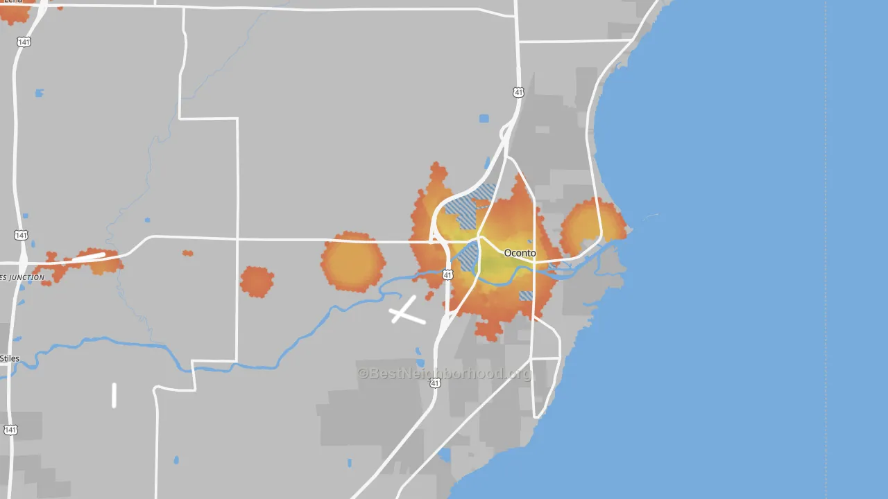 Bike Grade map of 54153, WI