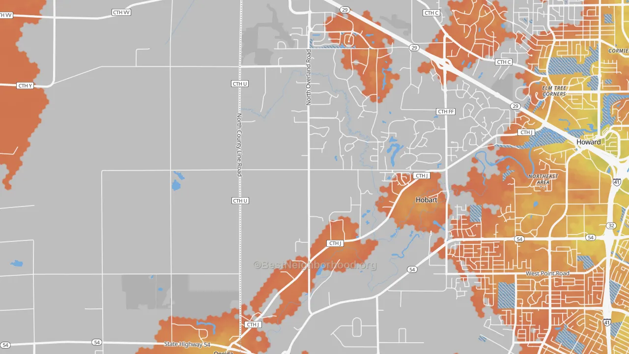 Bike Grade map of 54155, WI