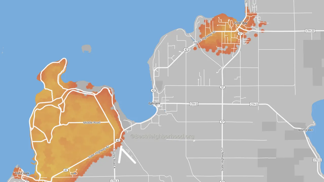 Bike Grade map of 54211, WI