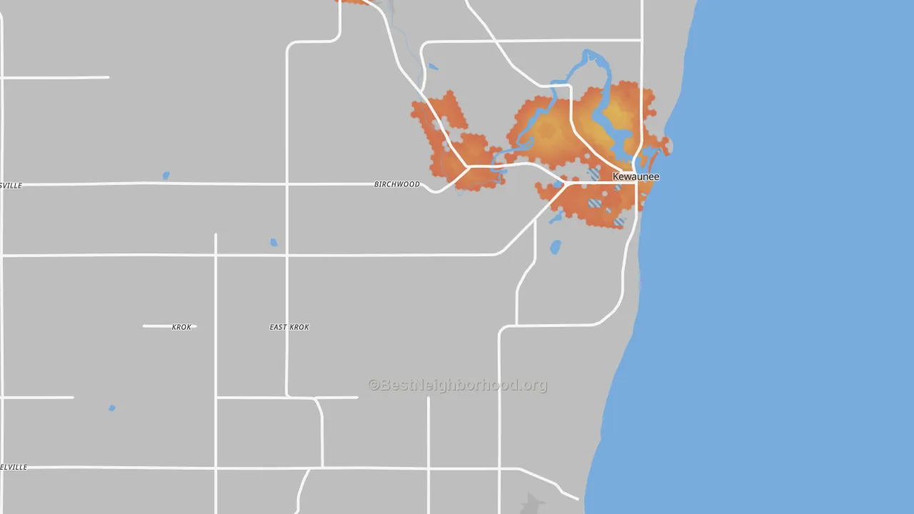 Bike Grade map of 54216, WI