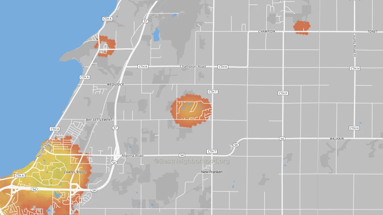 Bike Grade map of 54229, WI