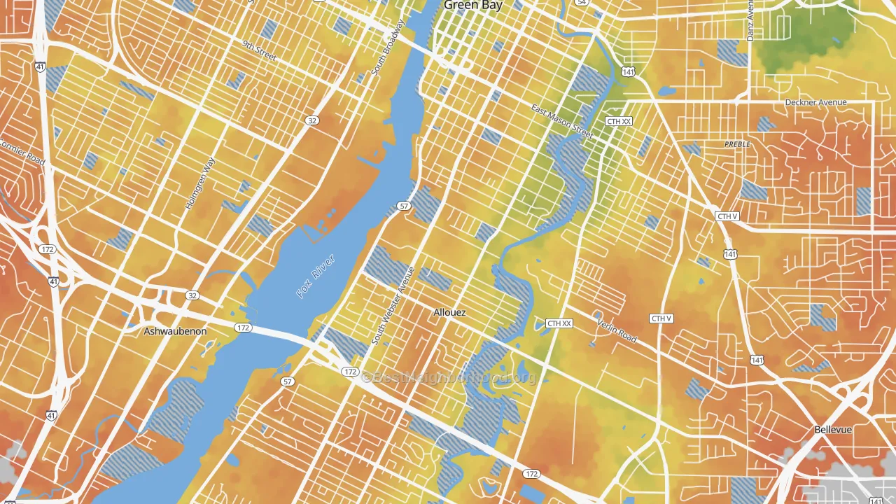 Bike Grade map of 54301, WI