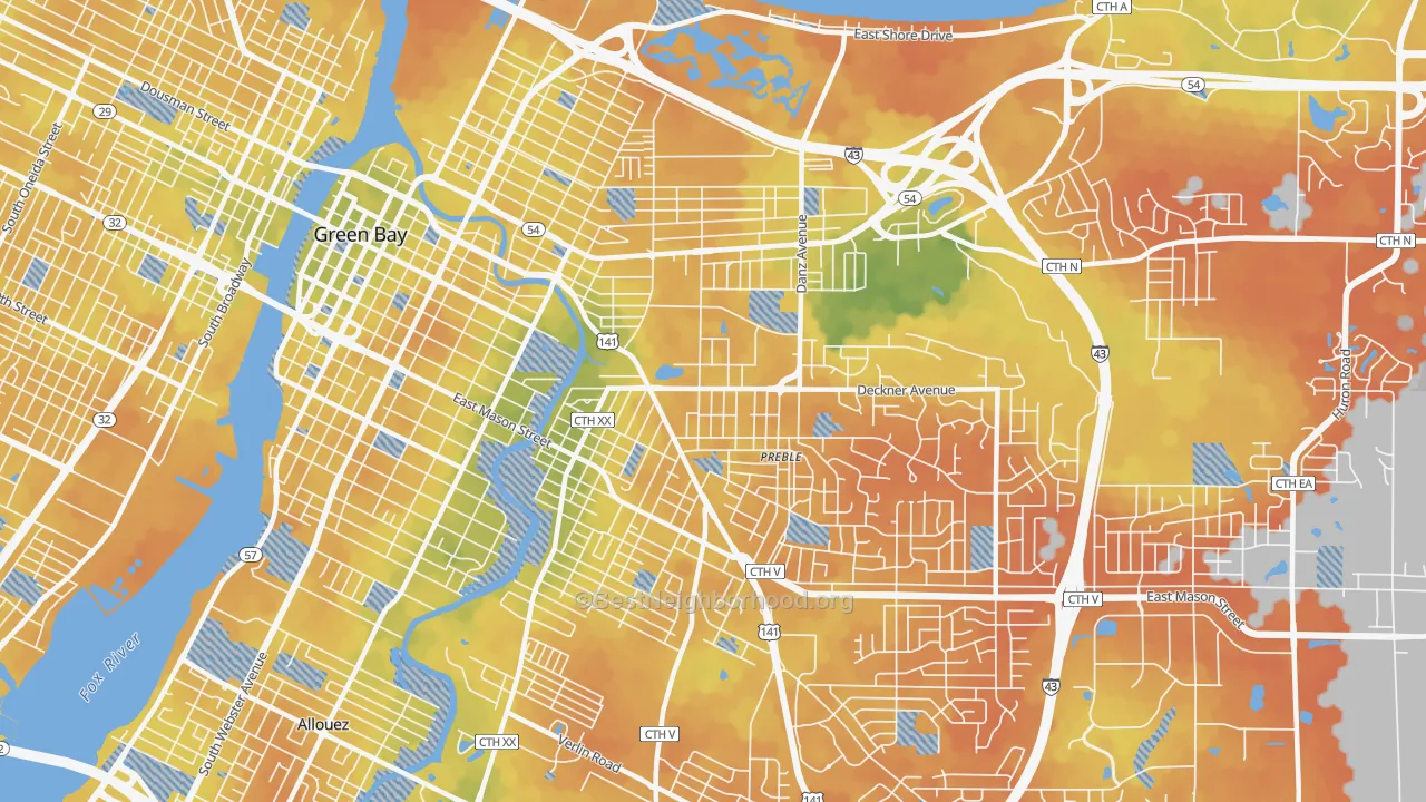 Bike Grade map of 54302, WI