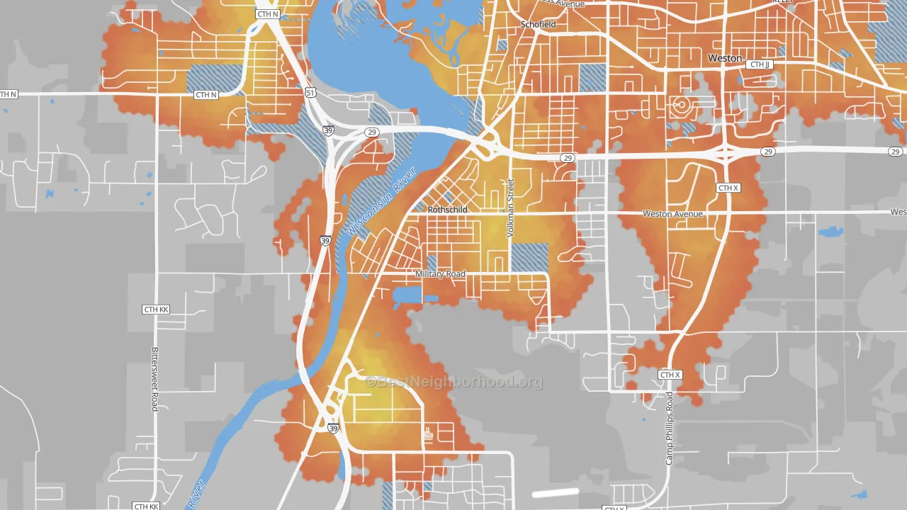 Bike Grade map of 54474, WI