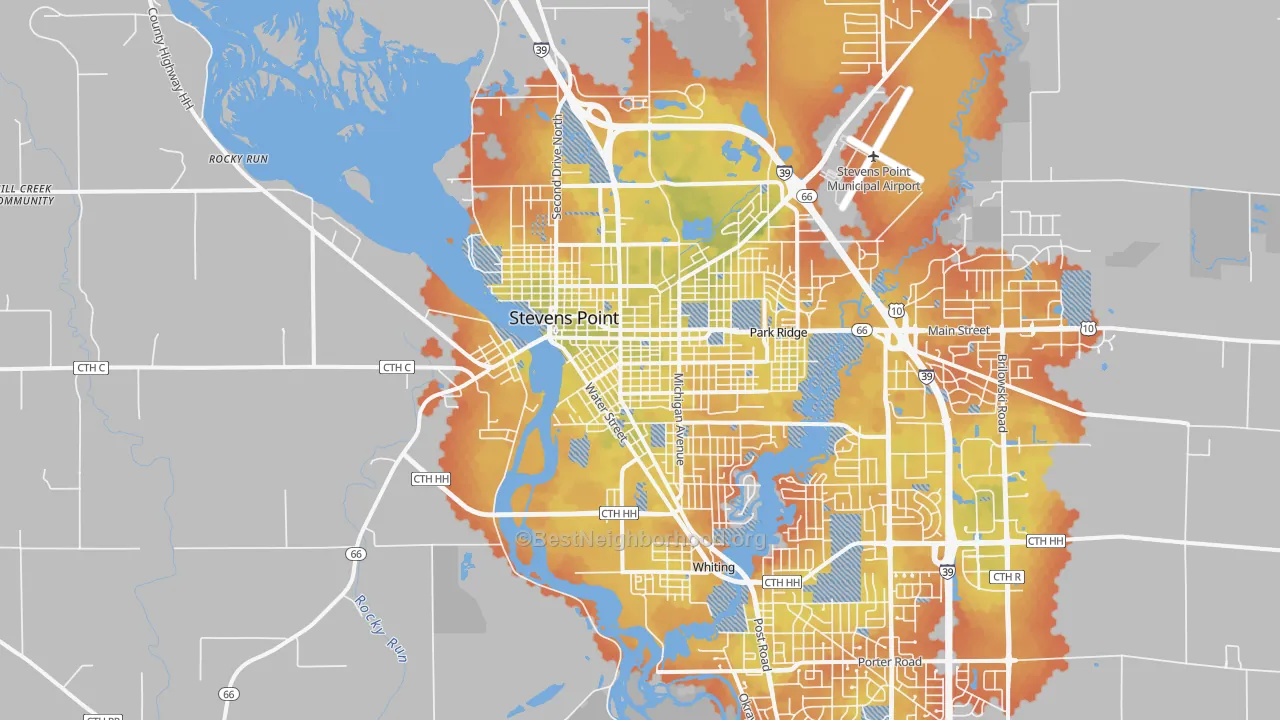 Bike Grade map of 54481, WI