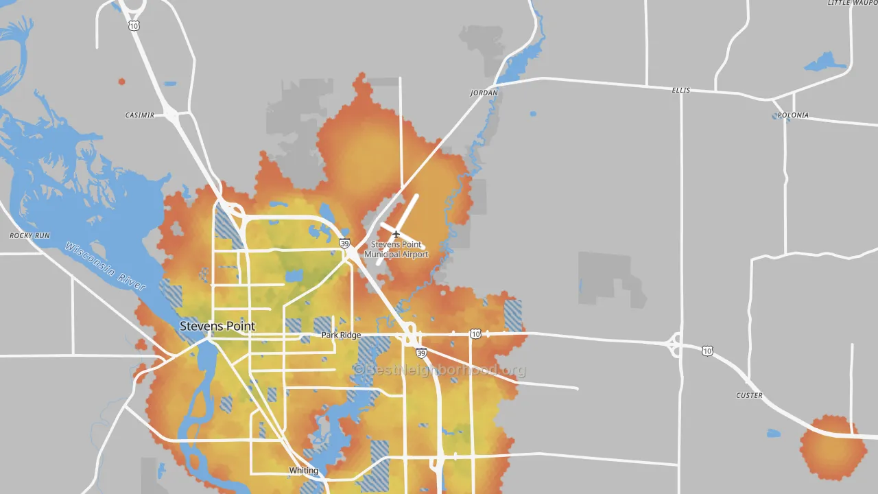 Bike Grade map of 54482, WI