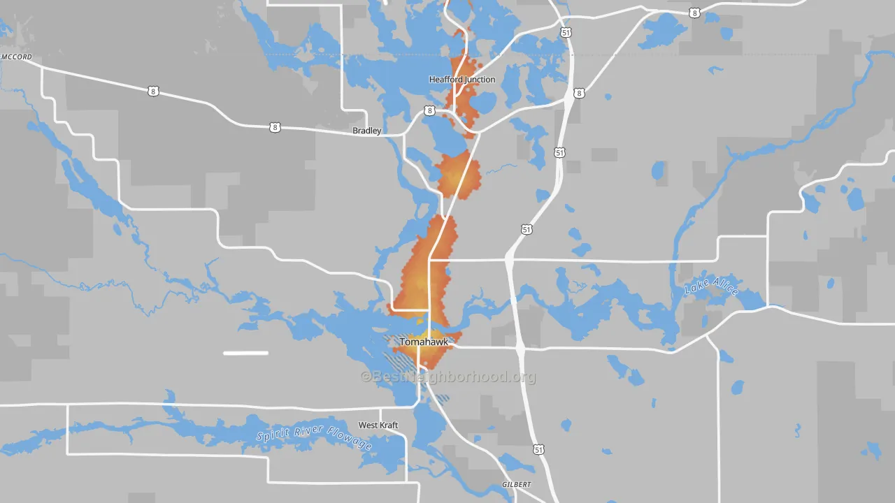 Bike Grade map of 54487, WI