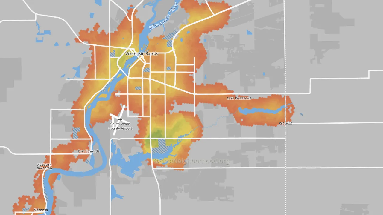 Bike Grade map of 54494, WI