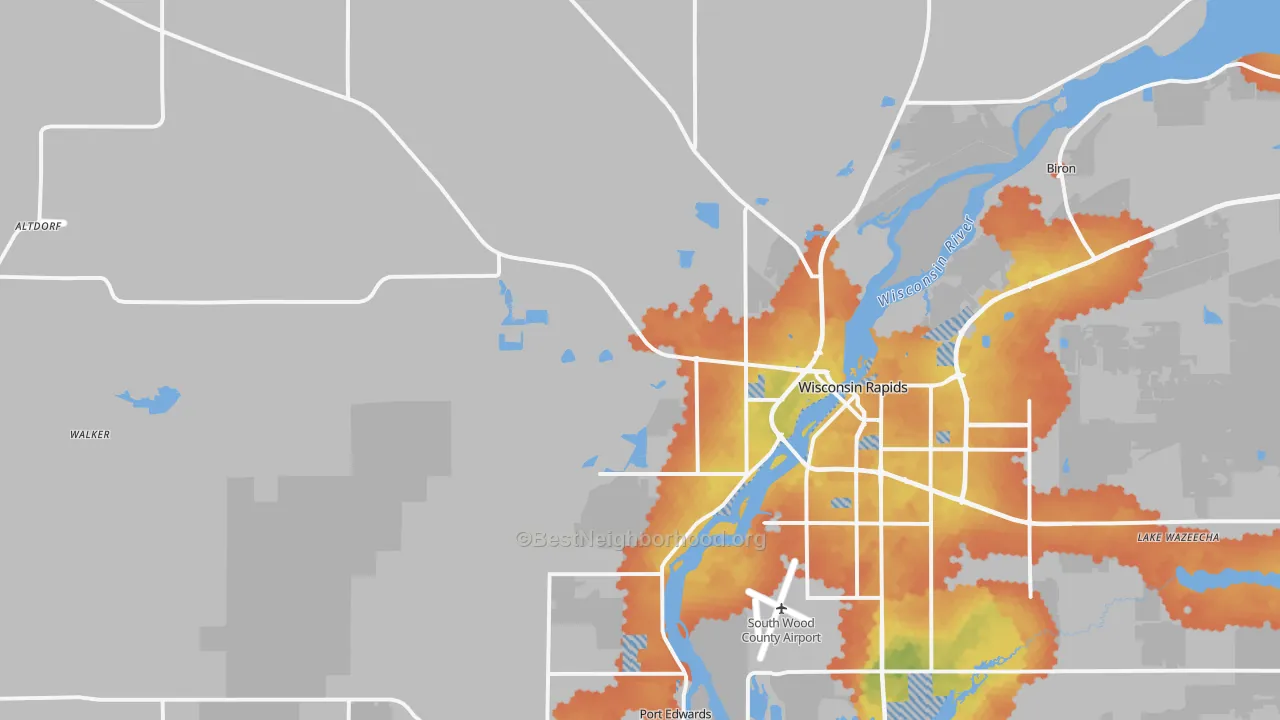 Bike Grade map of 54495, WI