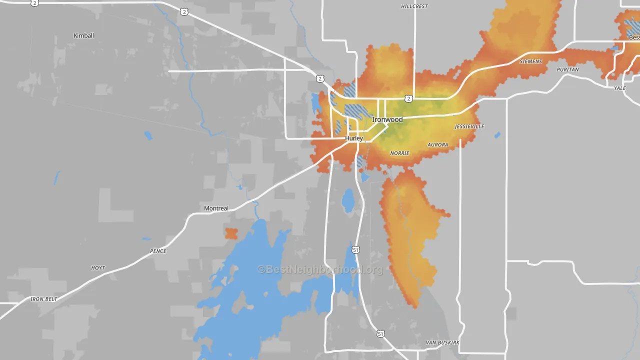 Bike Grade map of 54534, WI