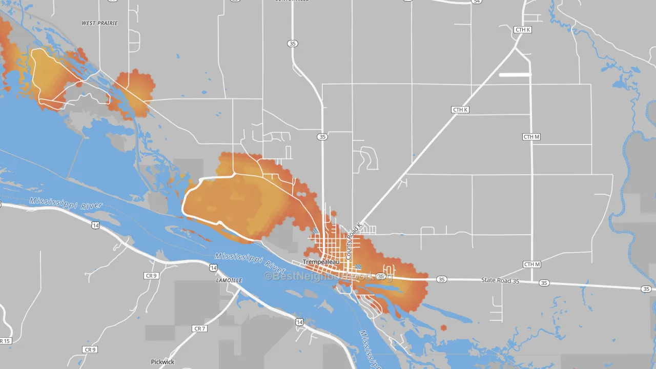 Bike Grade map of 54661, WI