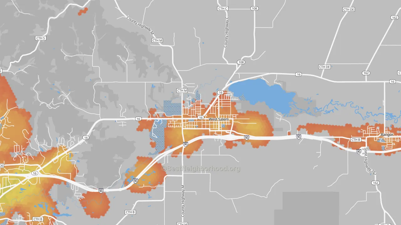Bike Grade map of 54669, WI