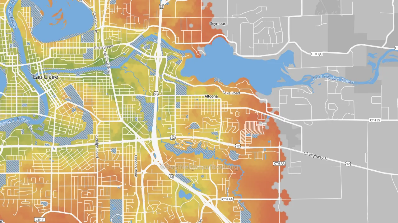 Bike Grade map of 54720, WI