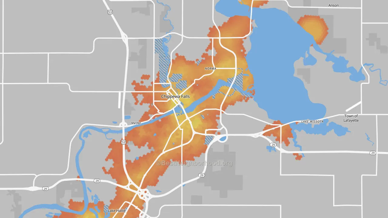 Bike Grade map of 54729, WI