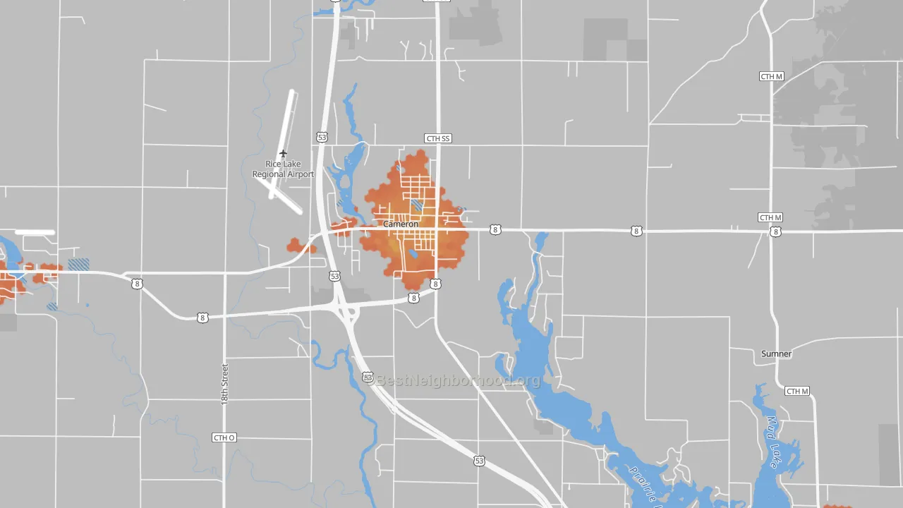 Bike Grade map of 54822, WI