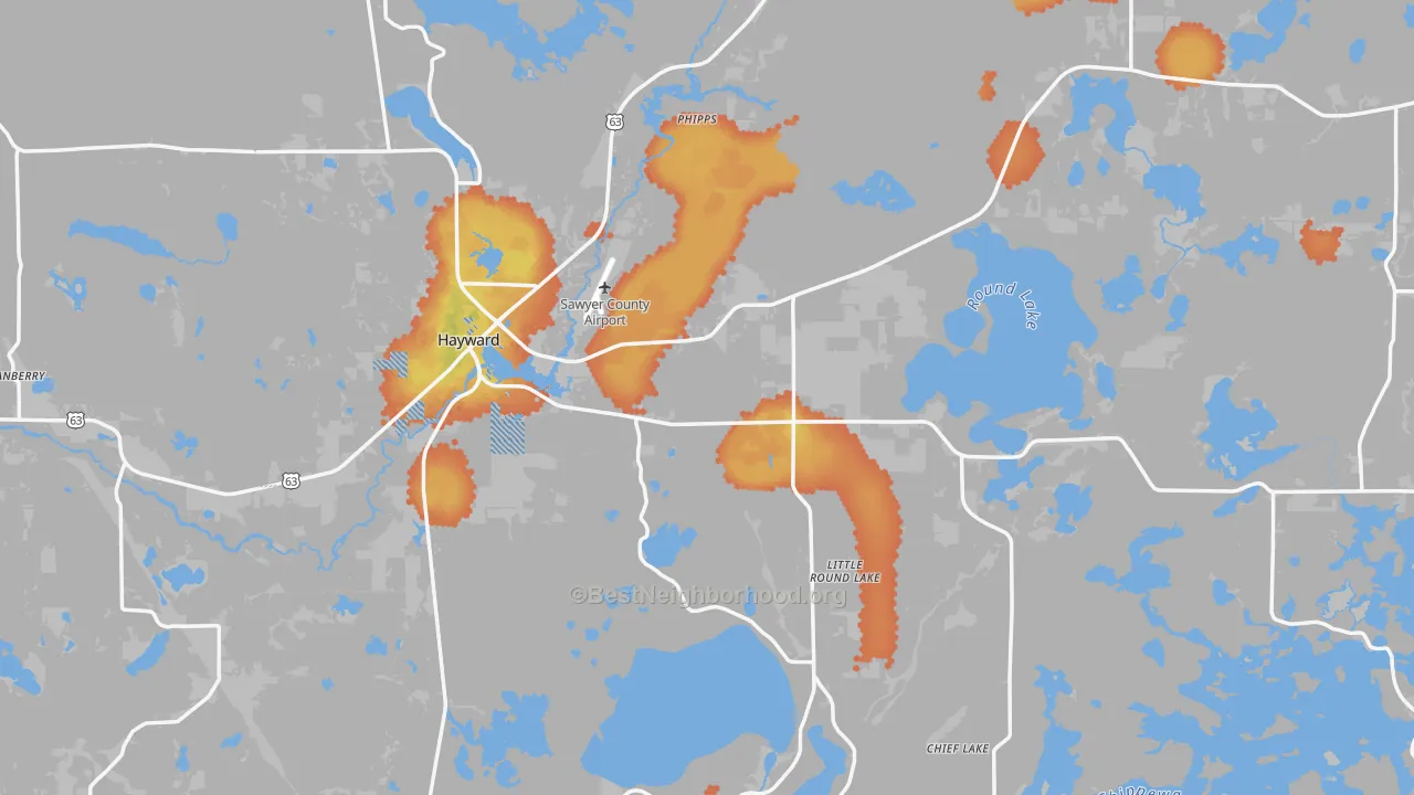 Bike Grade map of 54843, WI