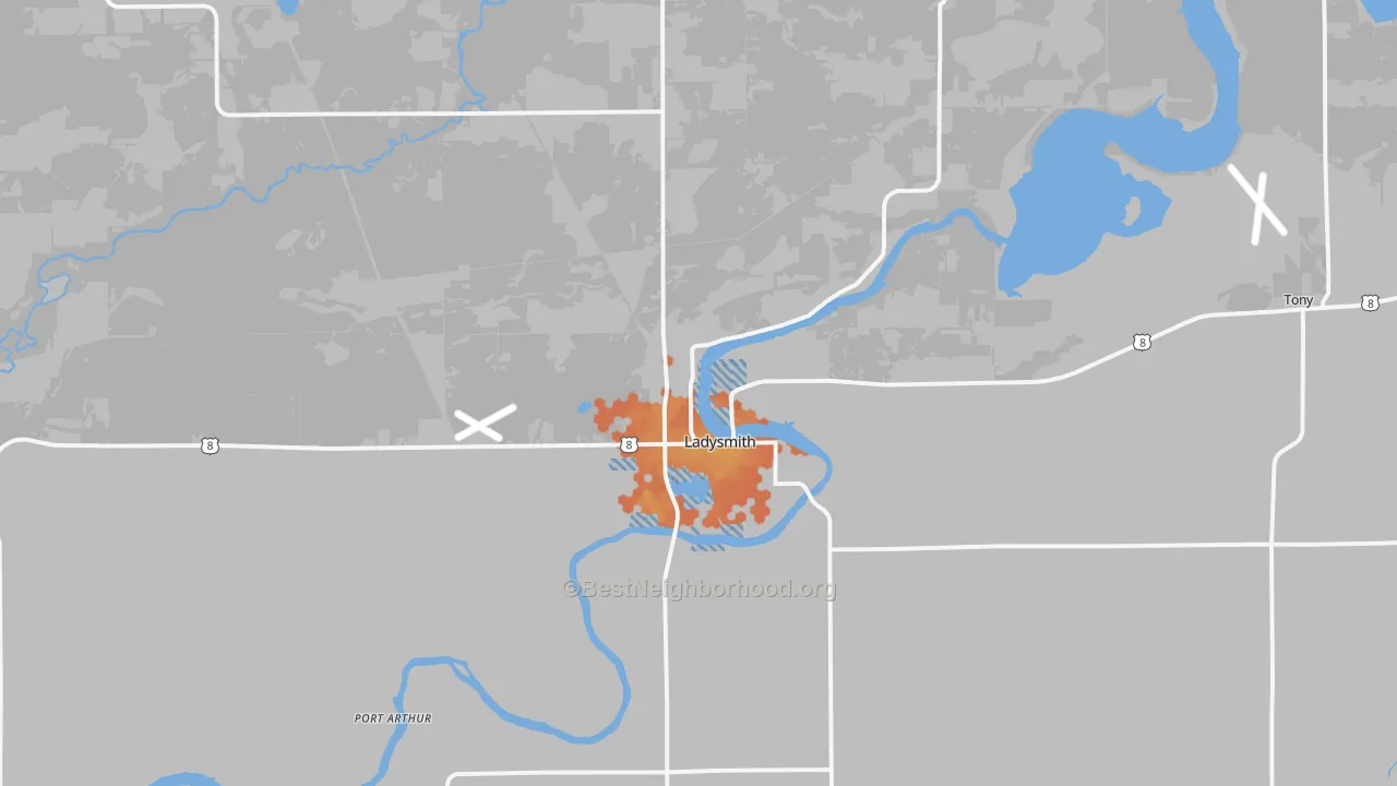 Bike Grade map of 54848, WI