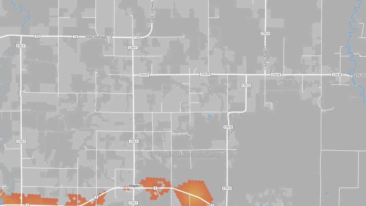 Bike Grade map of 54854, WI
