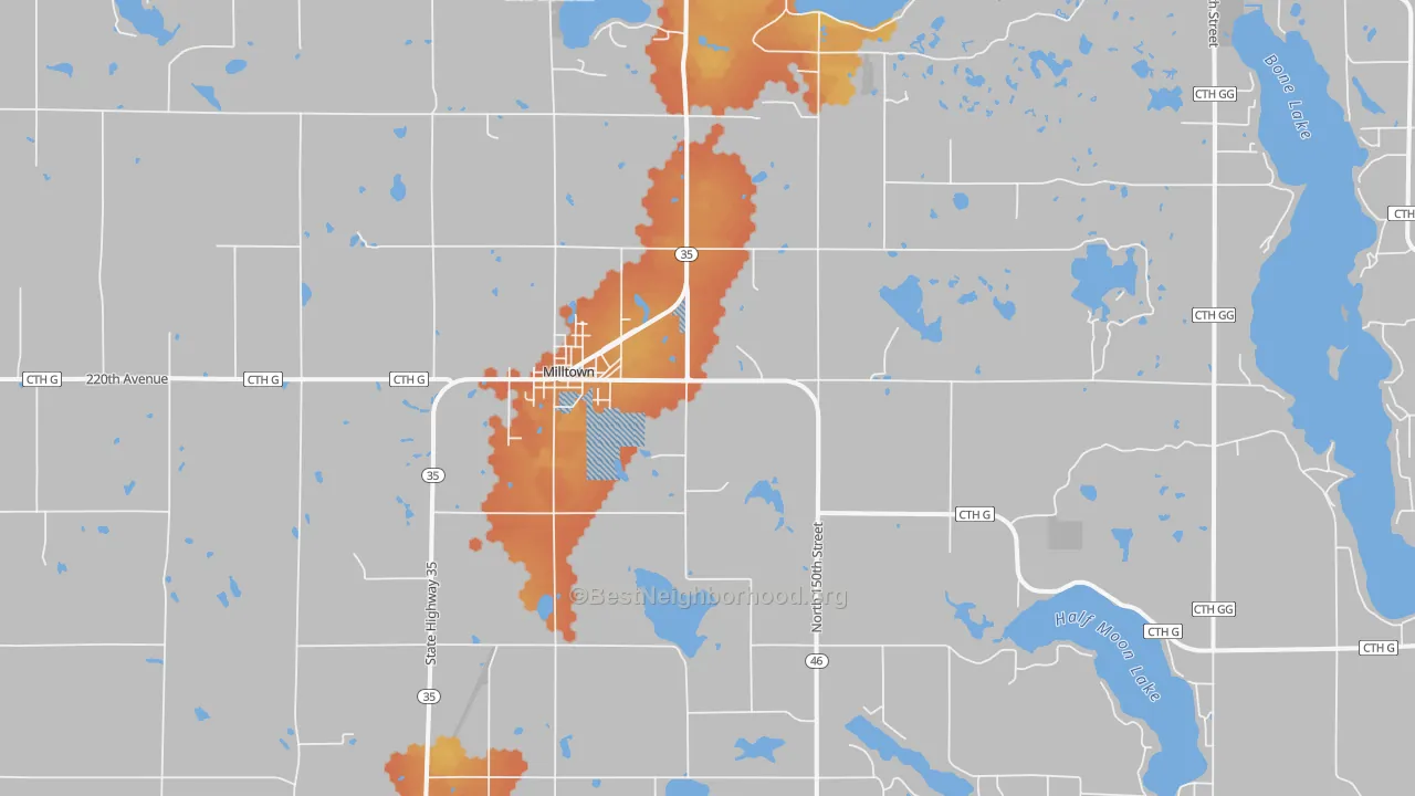 Bike Grade map of 54858, WI