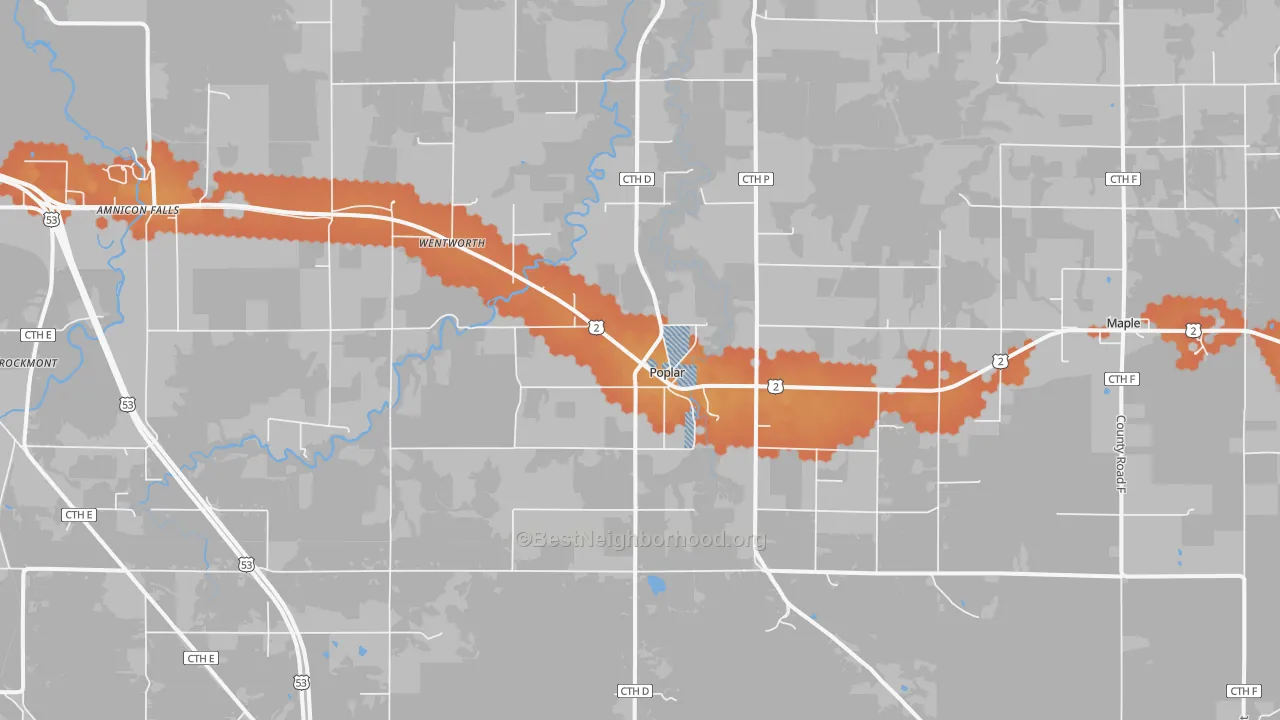 Bike Grade map of 54864, WI
