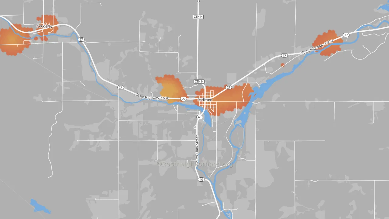Bike Grade map of 54867, WI