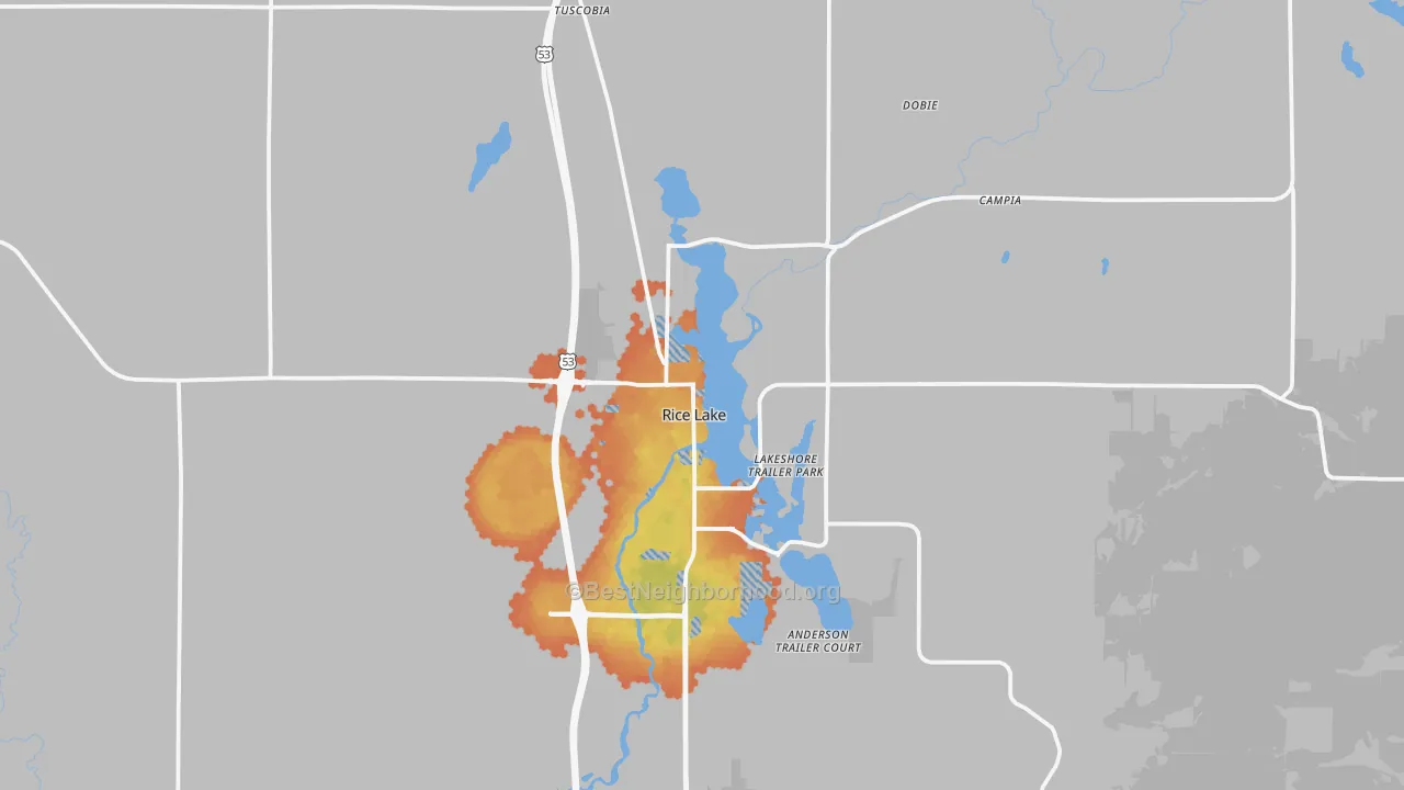 Bike Grade map of 54868, WI
