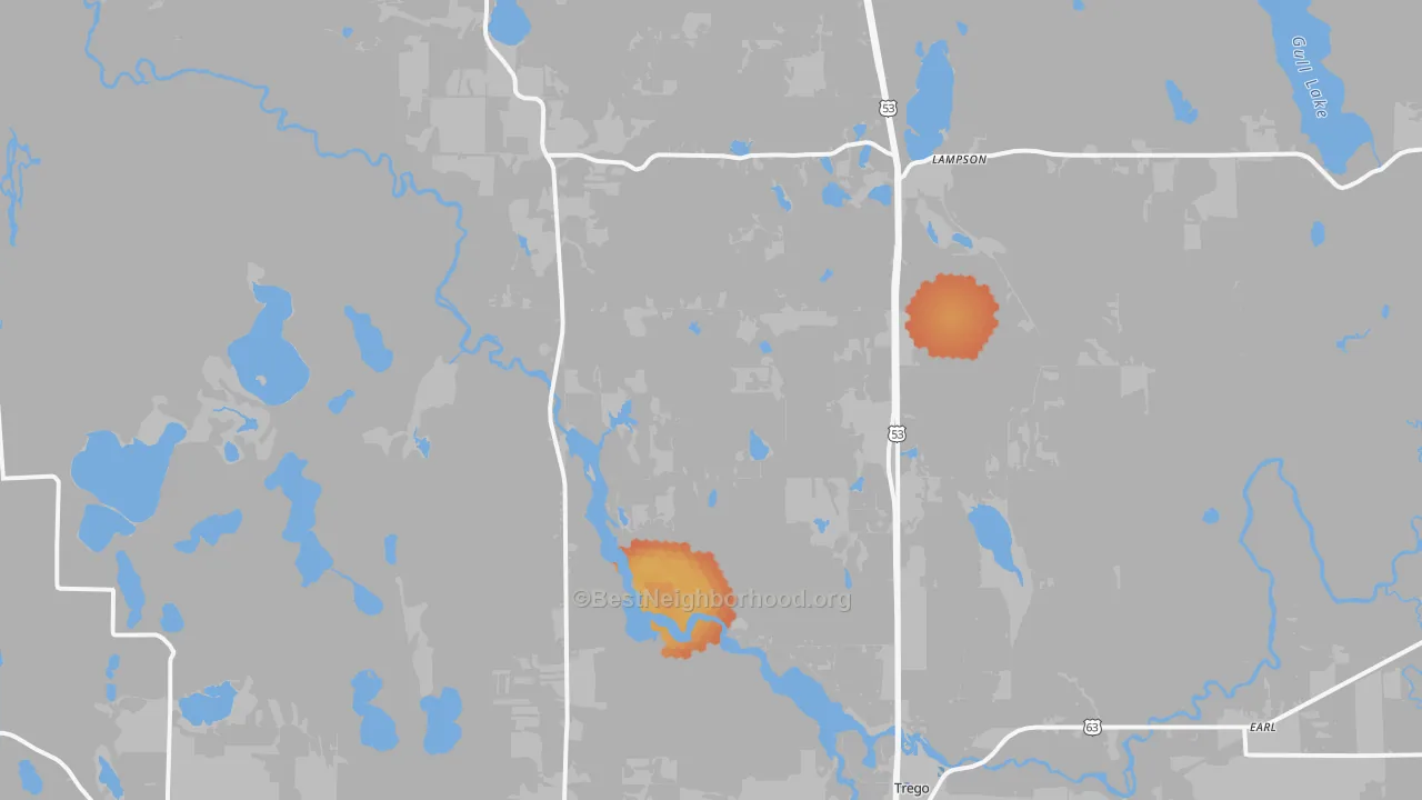 Bike Grade map of 54888, WI