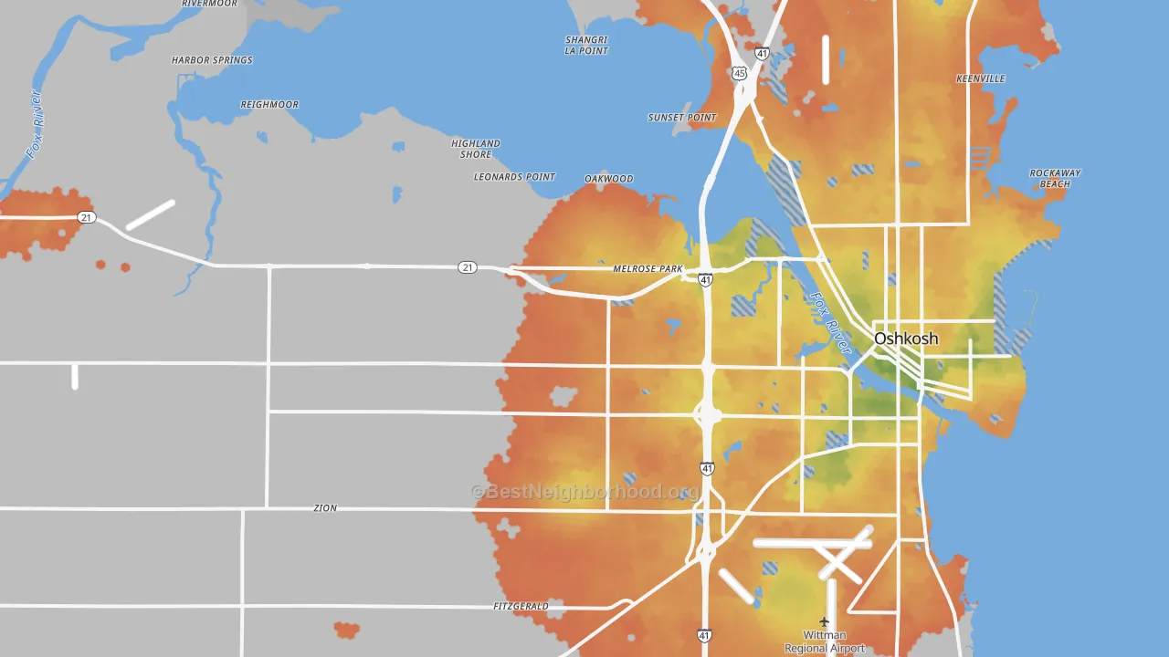 Bike Grade map of 54904, WI