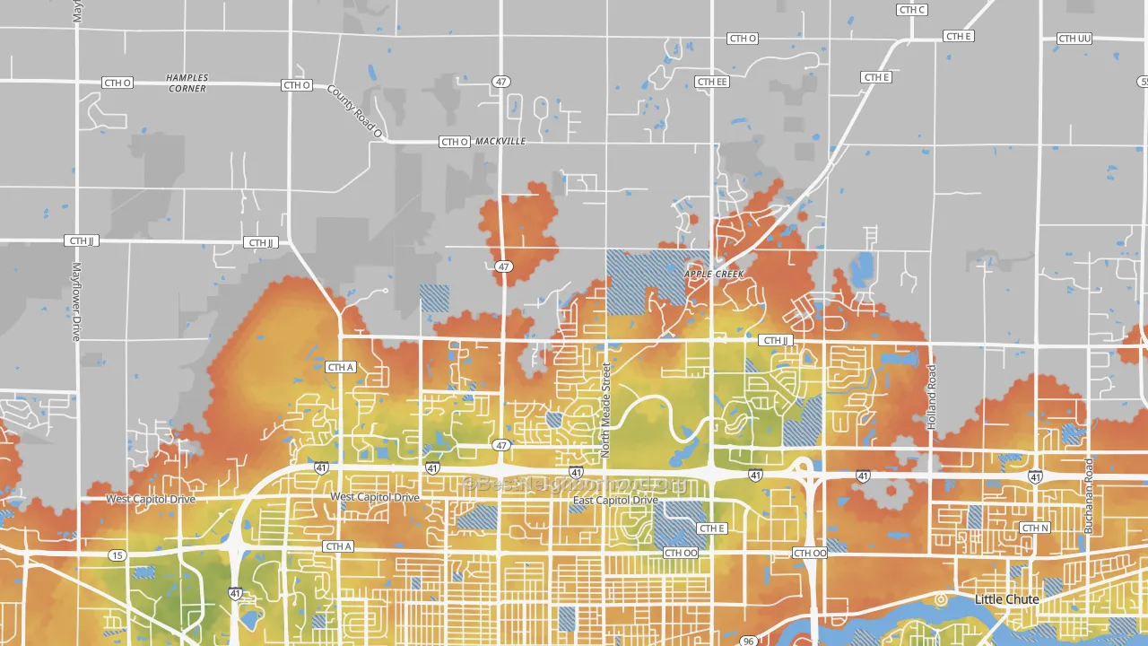 Bike Grade map of 54913, WI