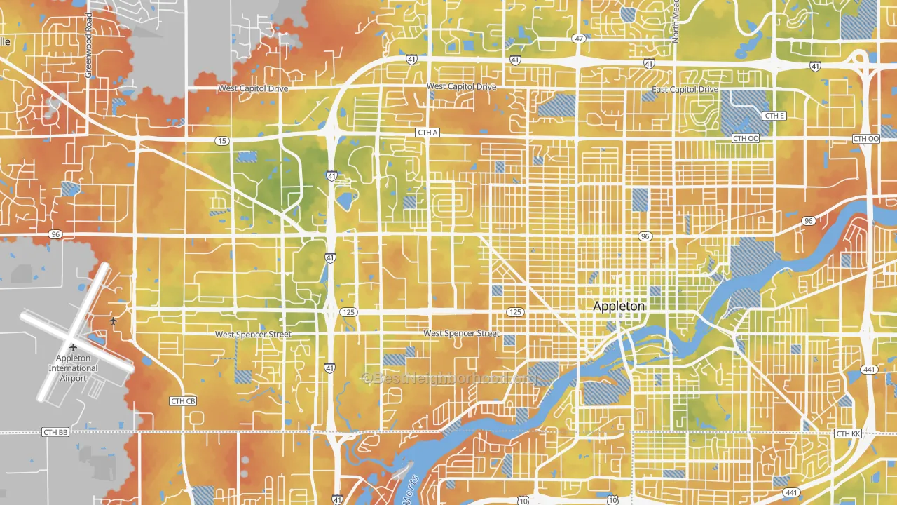 Bike Grade map of 54914, WI