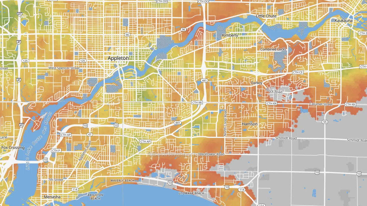 Bike Grade map of 54915, WI