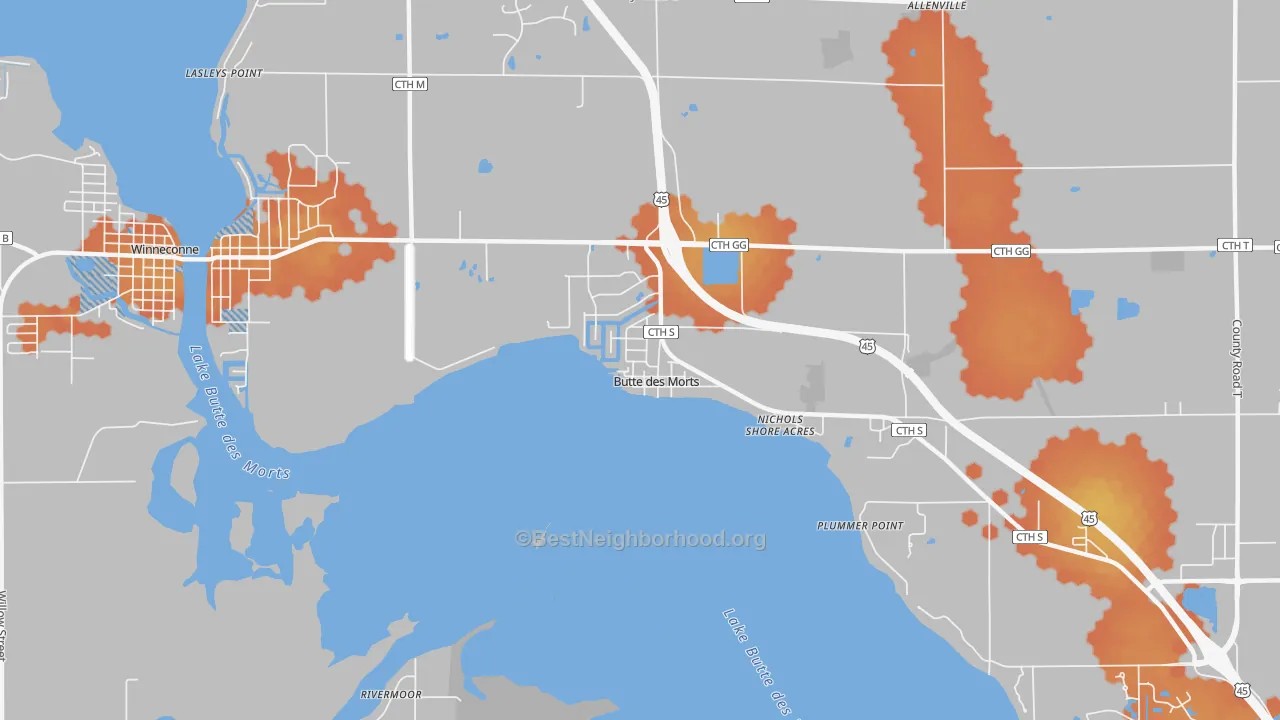 Bike Grade map of 54927, WI
